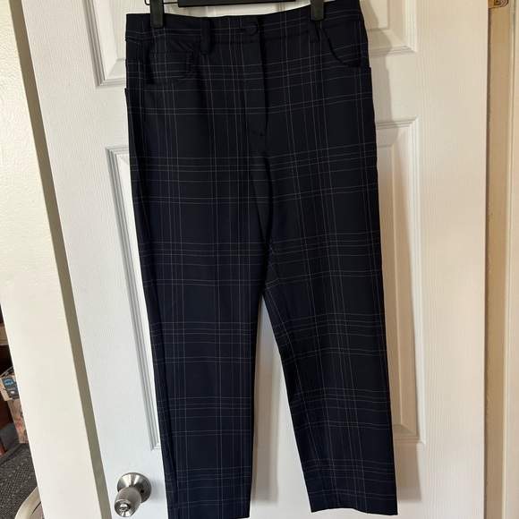 Theory Navy Check Plaid Dover Capri Cropped Trouser Pant size 4 - Picture 3 of 9